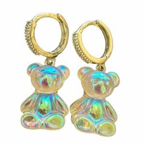 NEW Iridescent Gummy Bear Gold Huggie Hoop Earrings